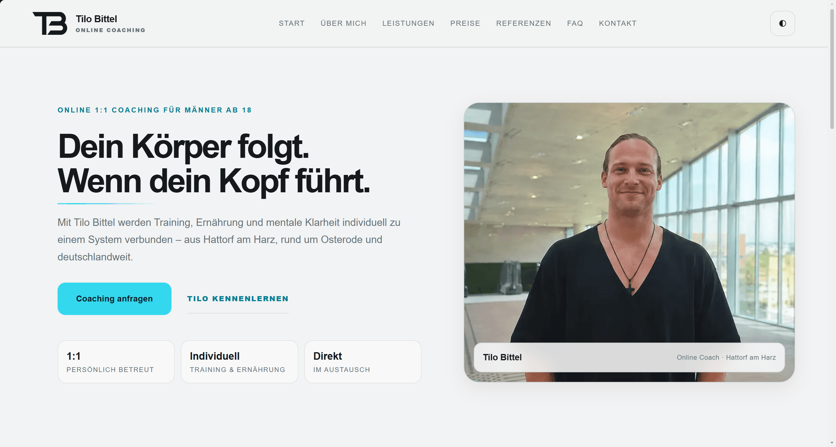 Startseite von TB Onlinecoaching im hellen Modus